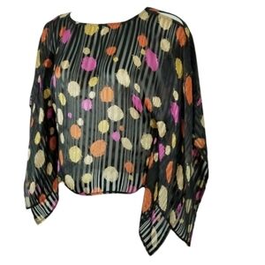 Anne Carson Womens Silk Top Blouse Size Large Batwing Multi Color Sheer Artsy